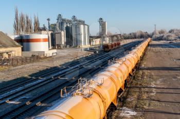 Oil or gas transportation in the railroad tank on the station
