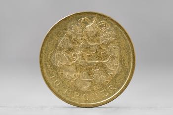 10 danish krone coin close-up view