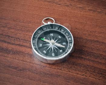 Compass on the wooden background