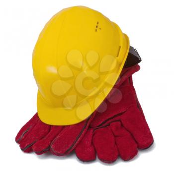 Yellow helmet and red gloves