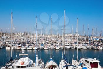 Barcelona city yacht port on sunny day