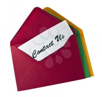 Contact Us- card in the envelopes isolated on white