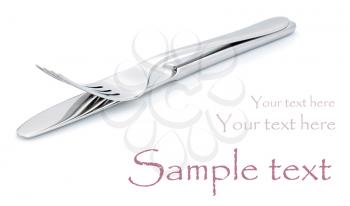 Two utensils-knife and fork on the white background