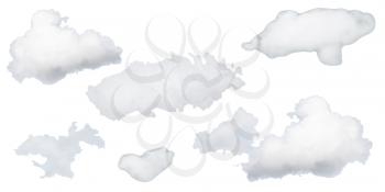 Set of different white clouds isolated