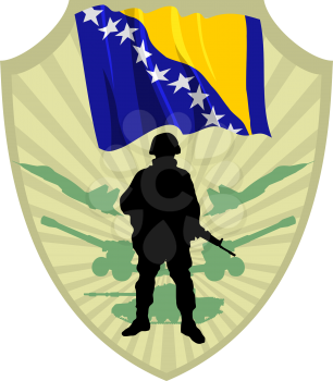 Royalty Free Clipart Image of a Crest of a Bosnia and Herzegovina Flag and Soldier