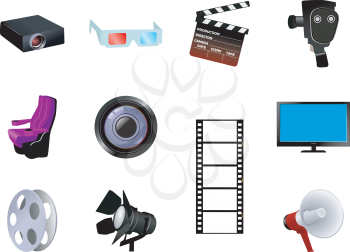 Royalty Free Clipart Image of a Cartoon Set of Cinematographic Objects