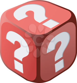 Royalty Free Clipart Image of a Dice Covered in Question Marks