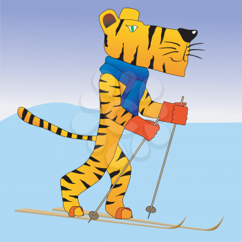 Royalty Free Clipart Image of a Tiger Skiing