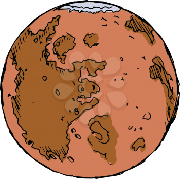 hand drawn, sketch, cartoon illustration of planet Mars