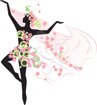 Royalty Free Clipart Image of a Silhouette Dancer With Flowers