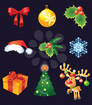 Royalty Free Clipart Image of a Set of Christmas Decorations