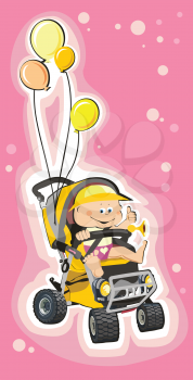 Royalty Free Clipart Image of a Boy in a Stroller