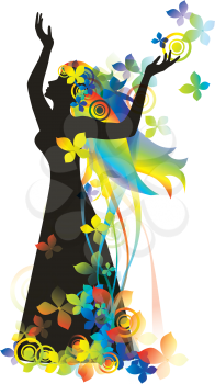 Royalty Free Clipart Image of a Floral Female Silhouette