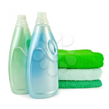 Royalty Free Photo of Two Bottles of Fabric Softener With Towels