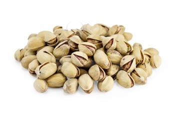 Heap of savory pistachio isolated on white background