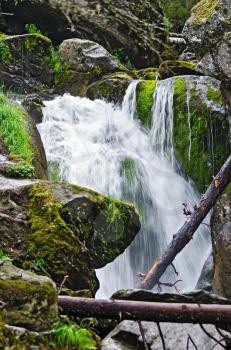 Waterfall on the river Zhigalan on a ridge Kvarkush in the north of the Ural mountains