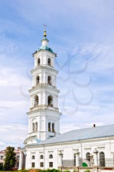 Bell tower Saviour cathedral against the blue sky in the city of Elabuga, Tatarstan, Russia. Built in 1820