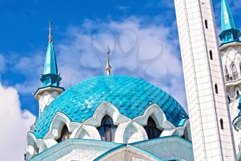 KAZAN, RUSSIA - JULY 26, 2014: Domes of the Kul Sharif mosque in the territory of the Kazan Kremlin. Tatarstan Republic.