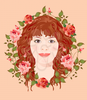 Royalty Free Clipart Image of a Woman in a Floral Frame