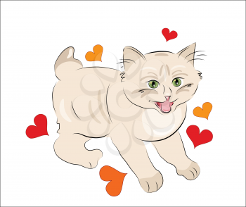 Royalty Free Clipart Image of a Kitten and Hearts