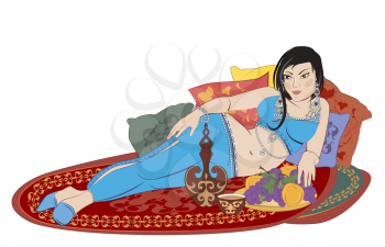 beautiful Eastern woman lying on the carpet