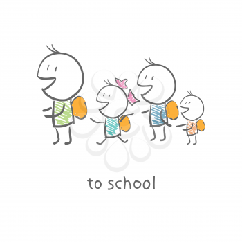 Royalty Free Clipart Image of Children Going to School