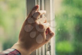 Royalty Free Photo of a Hand at a Window