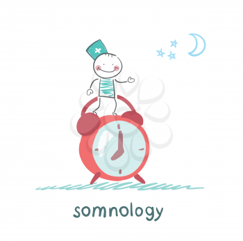 somnology stands next to the alarm