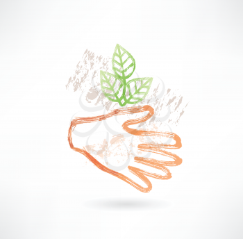 Plant and hand grunge icon