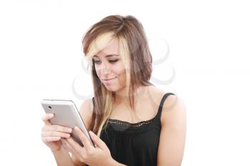 Beautiful young woman using tablet computer 
