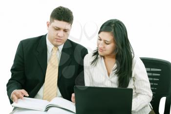 confident boss with secretary planning their work 
