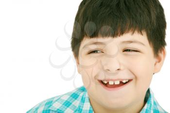 Closeup portrait of cute little boy laughing 