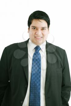 Happy young business man isolated on white background 
