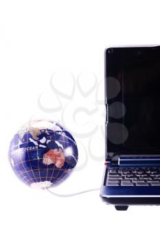 Computer and globe render The World at Your Fingertips concept 
