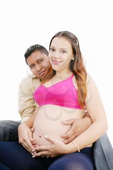 Happy beautiful pregnant woman with his husband