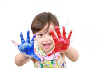 Little girl with painted hands 