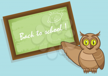 Royalty Free Clipart Image of an Owl With a Chalkboard