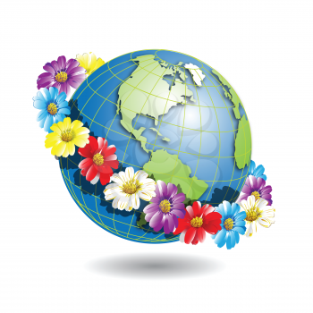 Royalty Free Clipart Image of a Globe and Flowers
