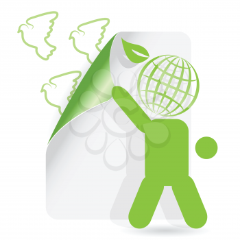 Royalty Free Clipart Image of a Green Person Releasing Doves