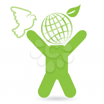 Royalty Free Clipart Image of a Green Person Holding a Dove