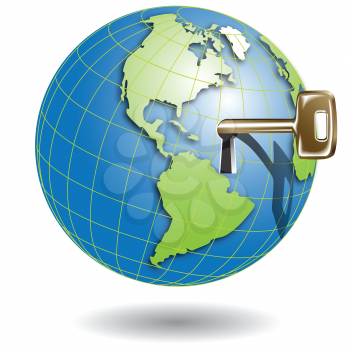 Royalty Free Clipart Image of a Globe With a Key