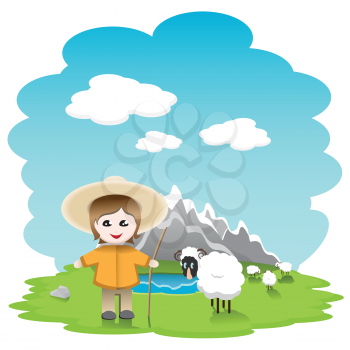 Royalty Free Clipart Image of a Shepherd With Sheep
