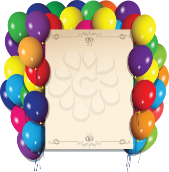Royalty Free Clipart Image of a Border of Balloons Around Paper