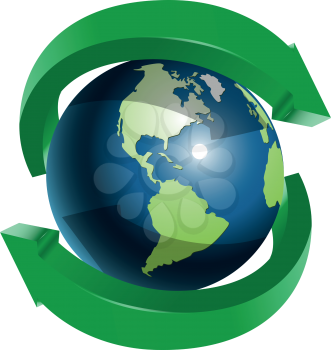 Royalty Free Clipart Image of a Globe and Two Green Arrows