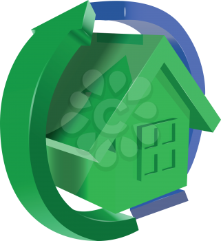 Royalty Free Clipart Image of a Green House With Arrows