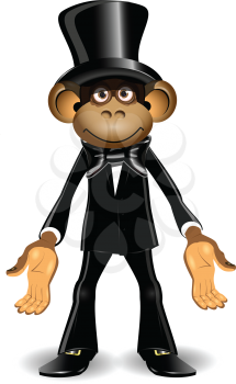 Royalty Free Clipart Image of a Monkey in a Black Suit and Top Hat