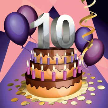 Royalty Free Clipart Image of a Tenth Anniversary Cake with Numbers