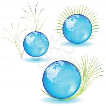 Royalty Free Clipart Image of  Globes Growing Plants