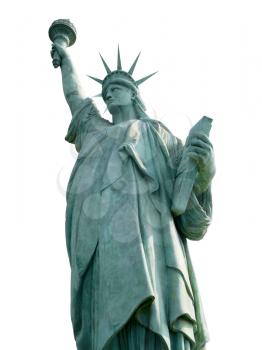 Statue of Liberty isolated on white, New York City, the United States of America.