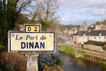 The harbor on the banks of the Rance river of the medieval city of Dinan, France